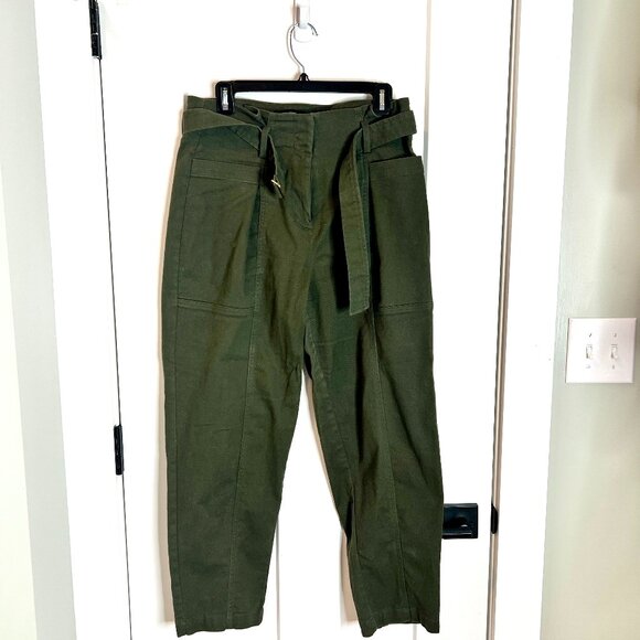 Banana Republic Twill Belted High-Rise Tapered Utility Pants Army Green Size 8 - Picture 2 of 7
